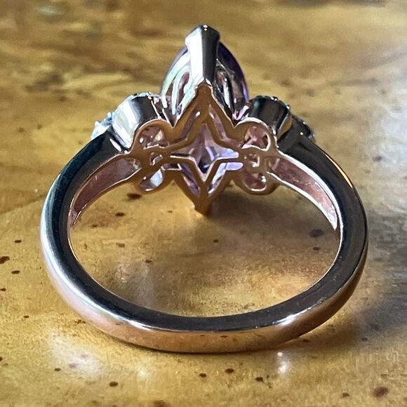 Rose De France Amethyst Marquise Cut Sterling Silver Ring Size 8 - Picture 5 of 9